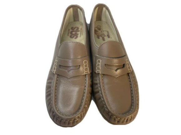 SAS Hand Sewn USA Mocha Tan Beige Leather slip-on Wedge Shoe Women 9.5 Comfy - Picture 2 of 8